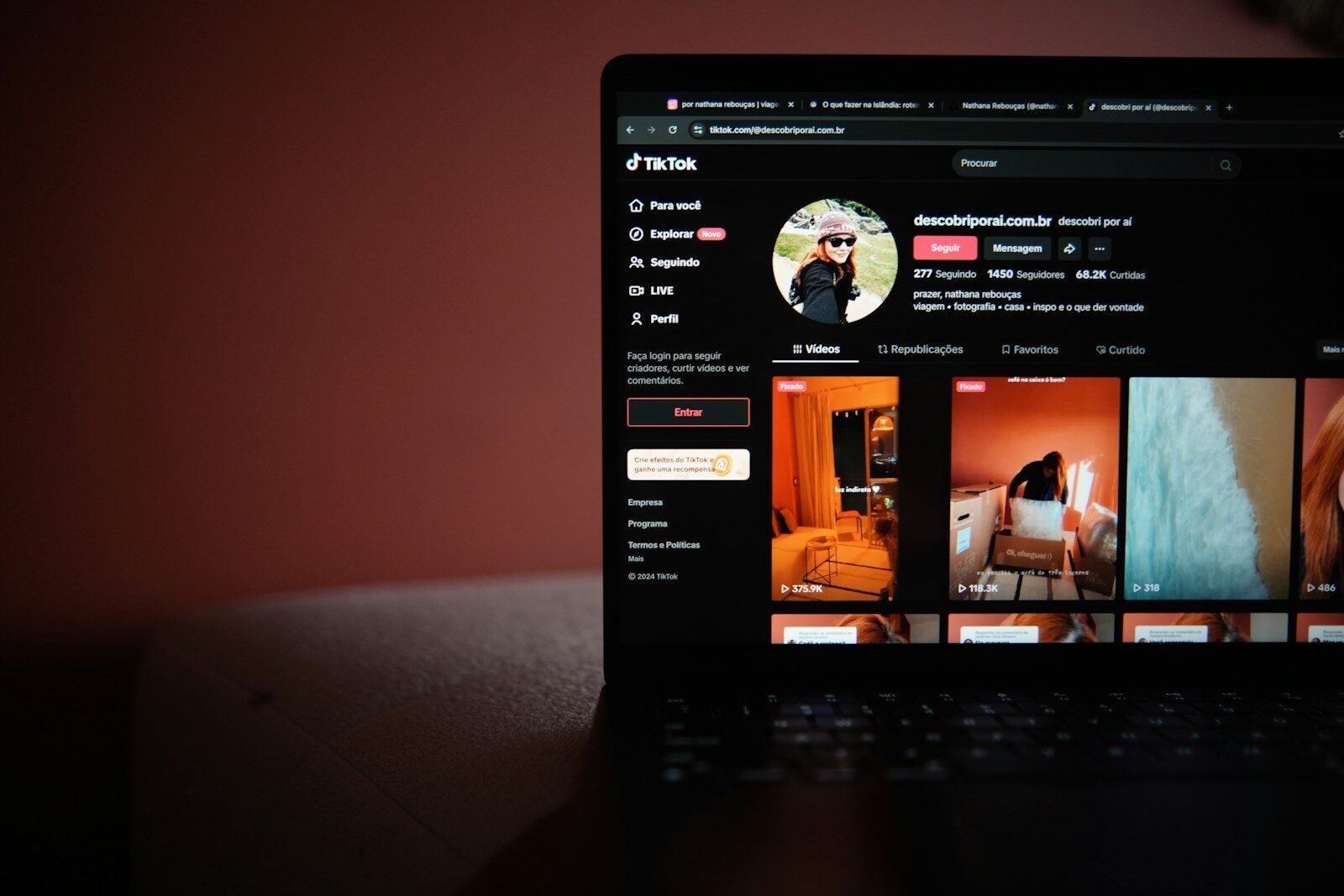 New entrepreneur setting up their basic online presence on a laptop