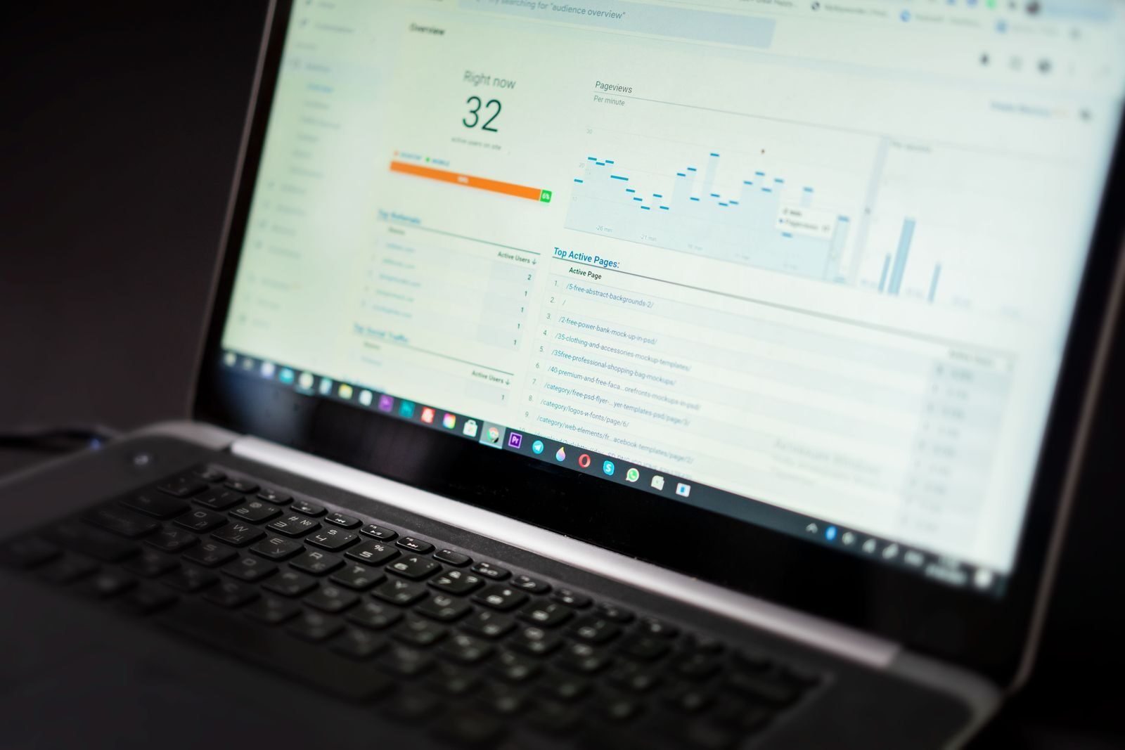 Business owner analyzing video performance metrics on a laptop